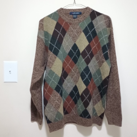 North Wales Vintage Argyle Wool Mens Sweater Hong Kong Made - Picture 1 of 5